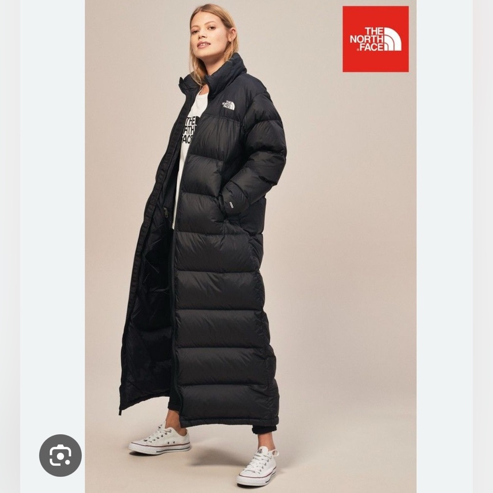 North Face Black w Yellow Lining Women’s Nuptse Duster Puffer